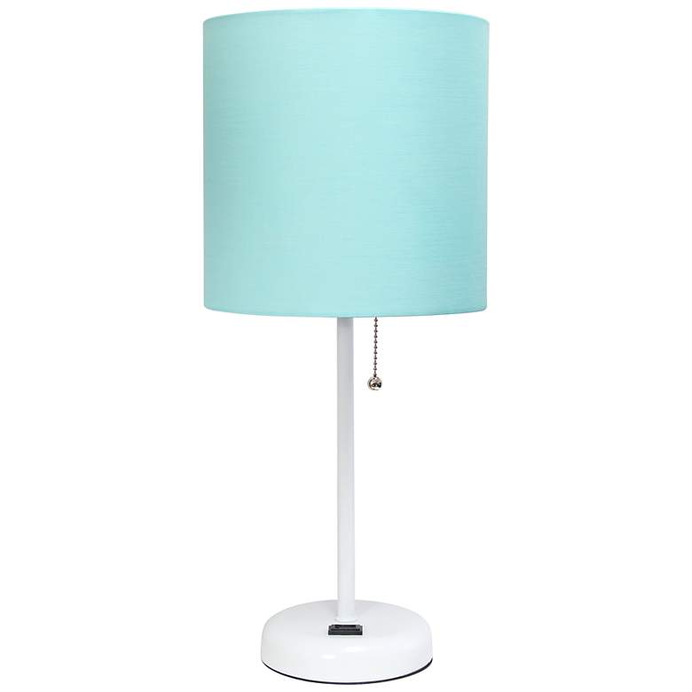 LimeLights 19 1/2&quot;H White Stick Table Lamp with Aqua Shade and Outlet
