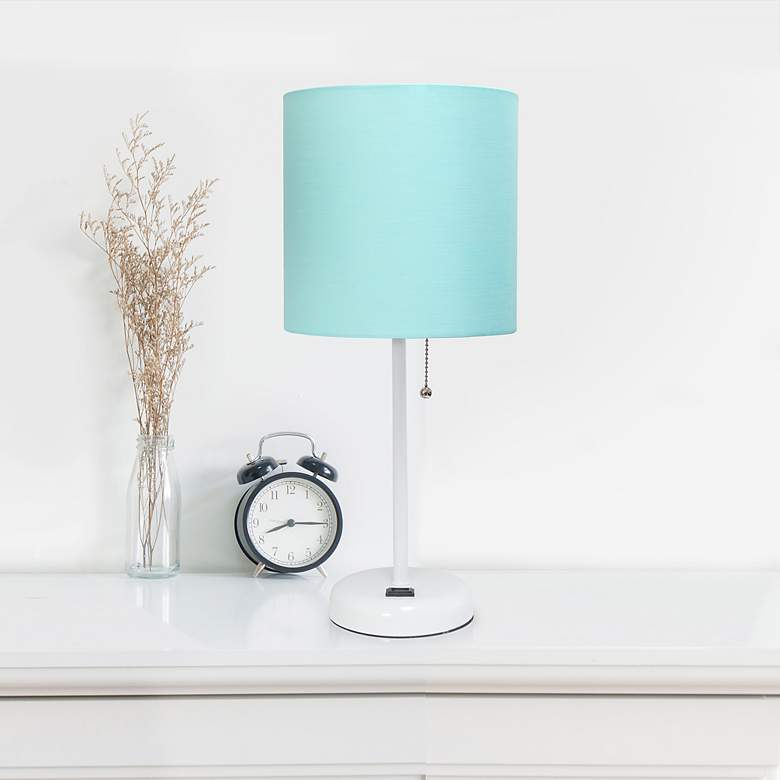 Image 1 LimeLights 19 1/2 inchH White Stick Table Lamp with Aqua Shade and Outlet