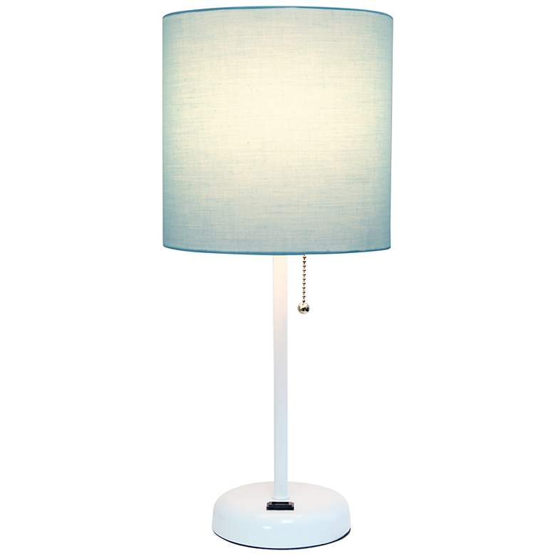 Image 6 LimeLights 19 1/2 inchH White Stick Table Lamp with Aqua Shade and Outlet more views