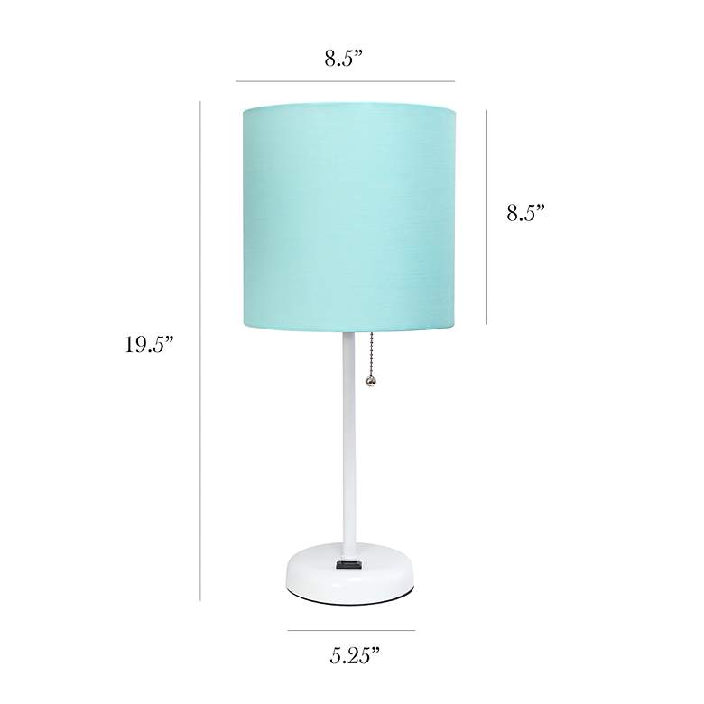 LimeLights 19 1/2&quot;H White Stick Table Lamp with Aqua Shade and Outlet more views