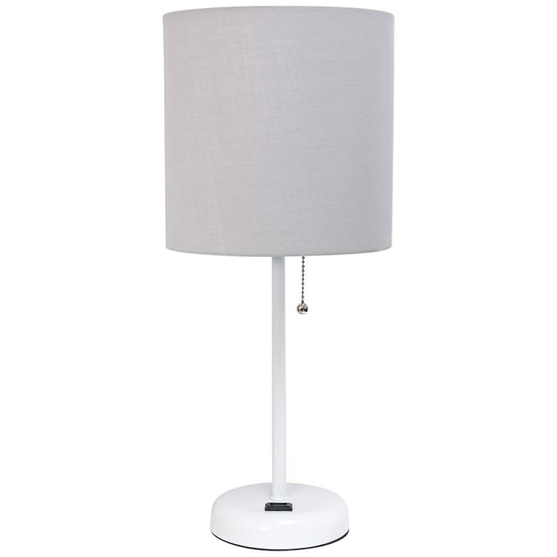 LimeLights 19 1/2&quot;H White Stick Table Lamp with Gray Shade and Outlet