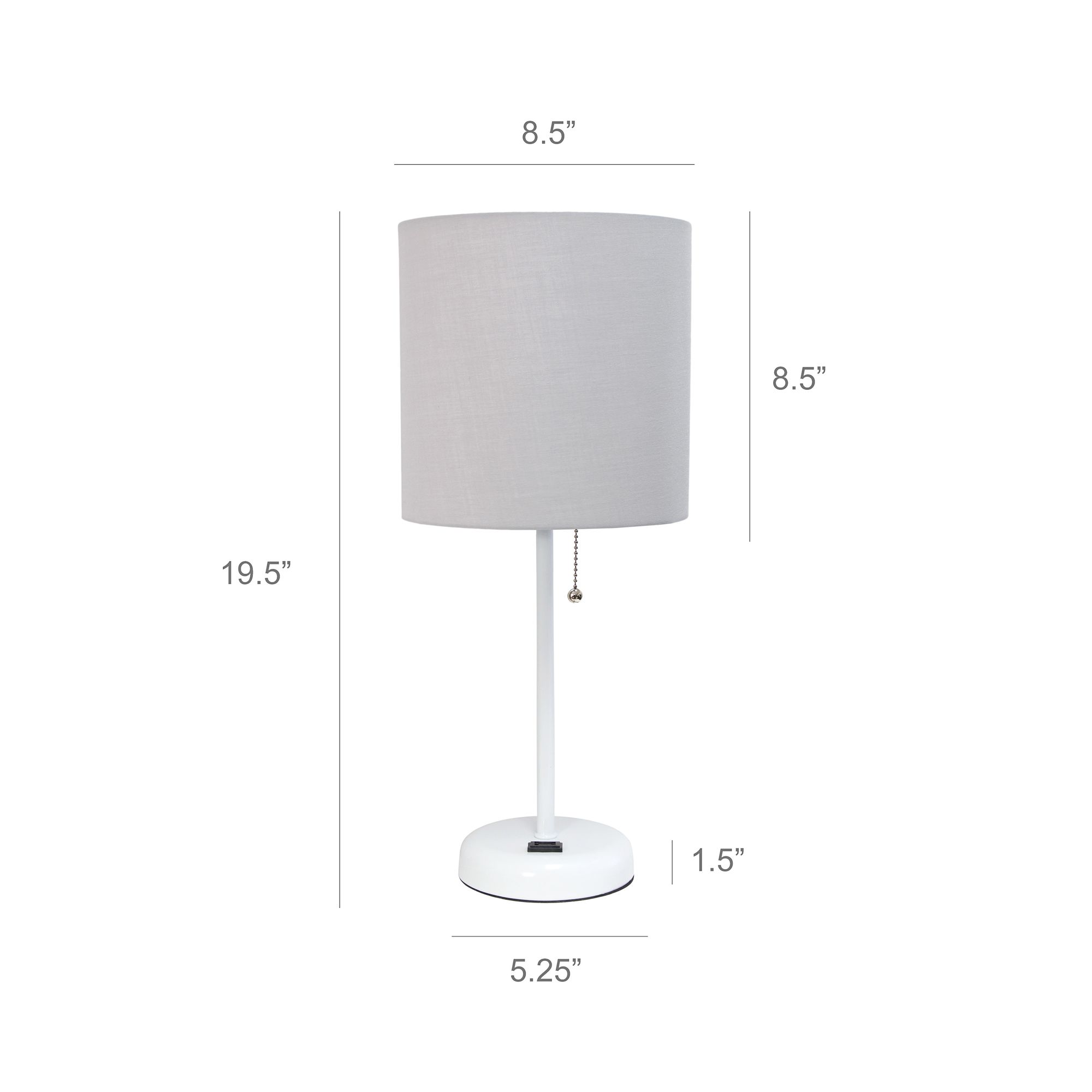 LimeLights 19 1/2"H White Stick Table Lamp with Gray Shade and Outlet