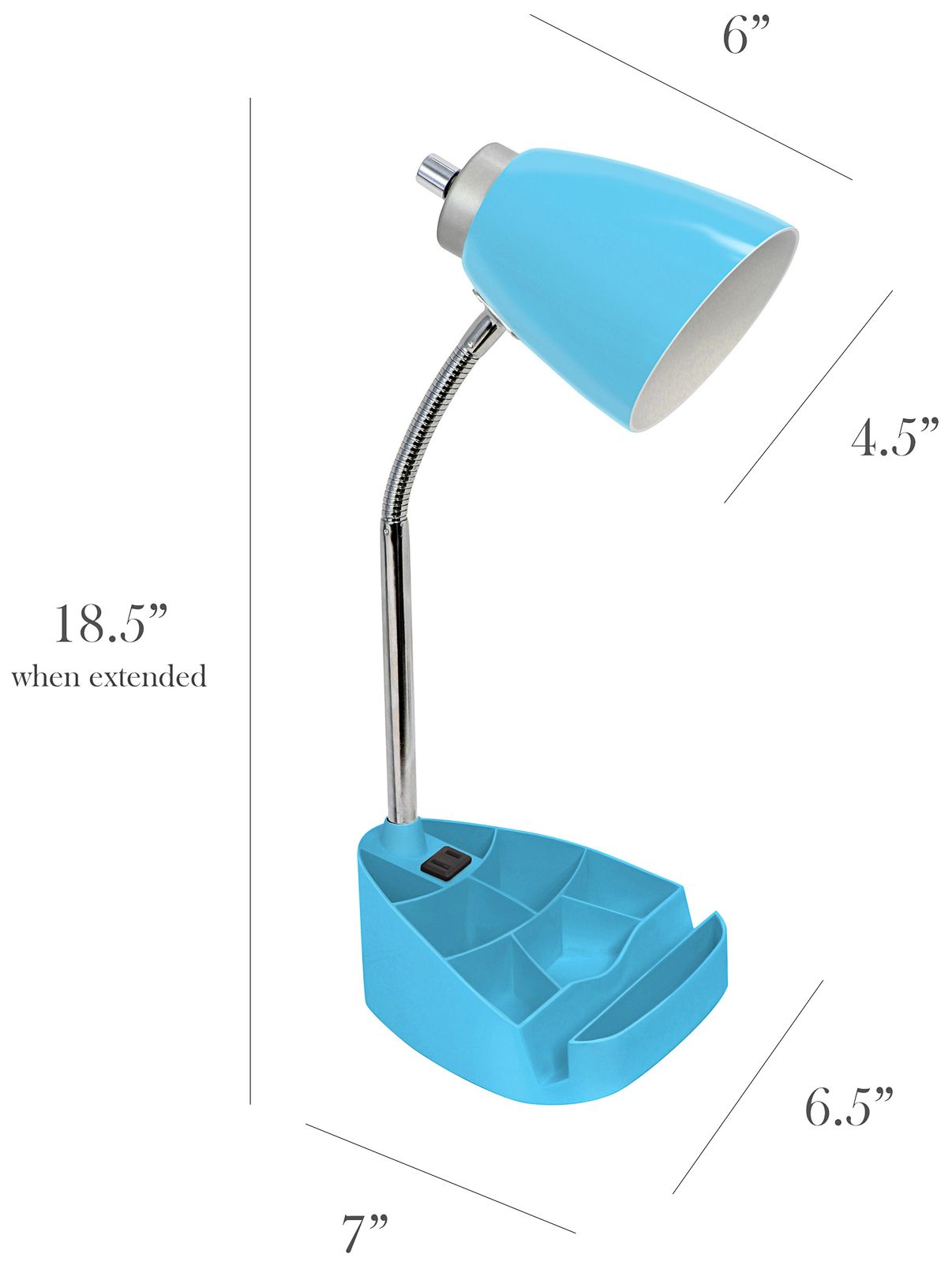LimeLights Blue Gooseneck Organizer Desk Lamp with Outlet in scene