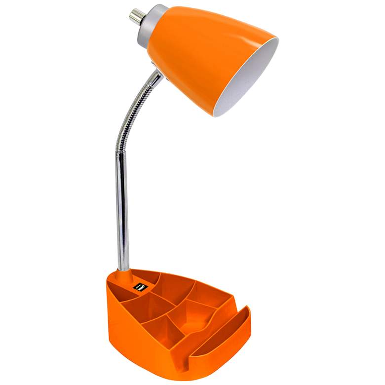 LimeLights Orange Gooseneck Organizer Desk Lamp w/ USB Port