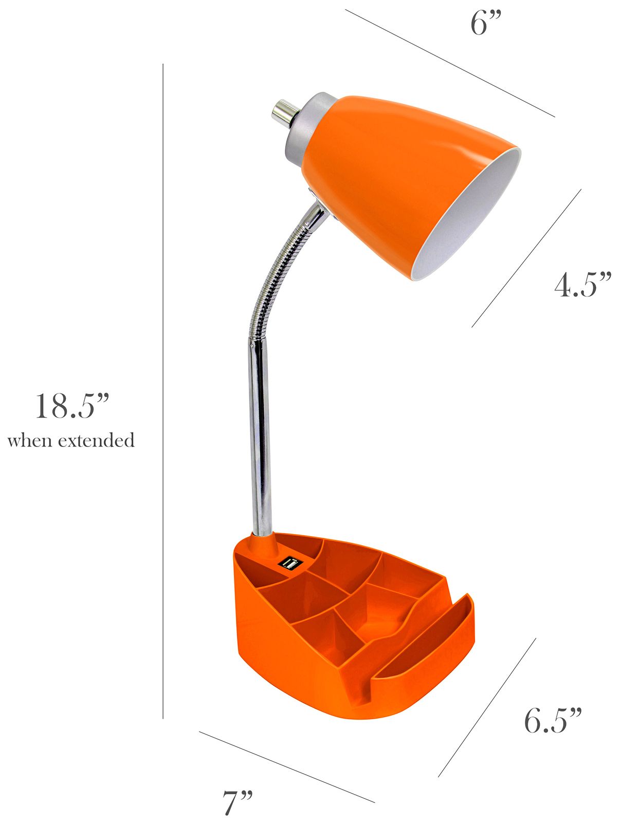 LimeLights Orange Gooseneck Organizer Desk Lamp w/ USB Port in scene