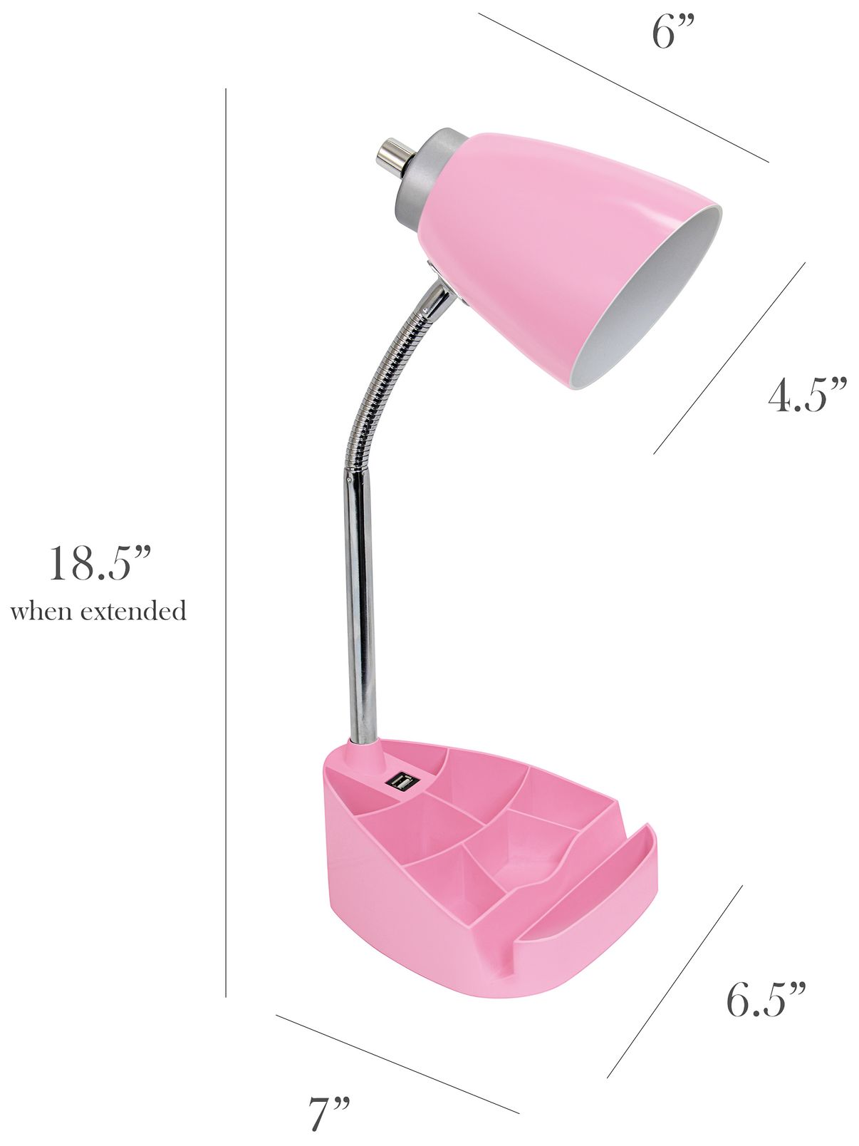 LimeLights Pink Gooseneck Organizer Desk Lamp with USB Port in scene