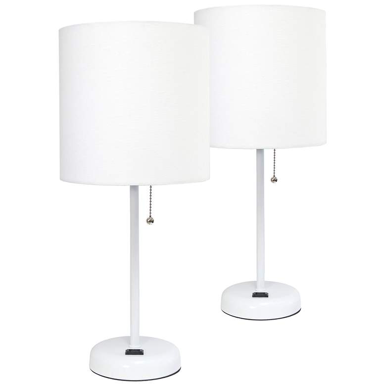 Image 1 LimeLights Power Outlet Modern White Table Lamps Set of 2