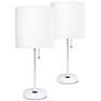 LimeLights Power Outlet Modern White Table Lamps Set of 2