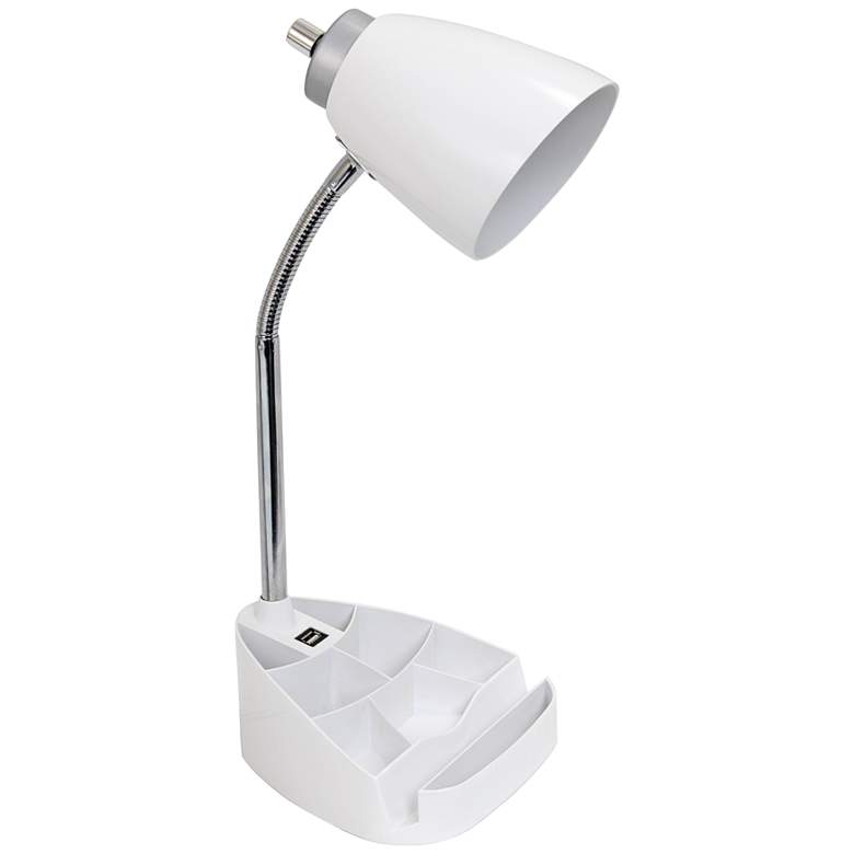 LimeLights White Gooseneck Organizer Desk Lamp with USB Port