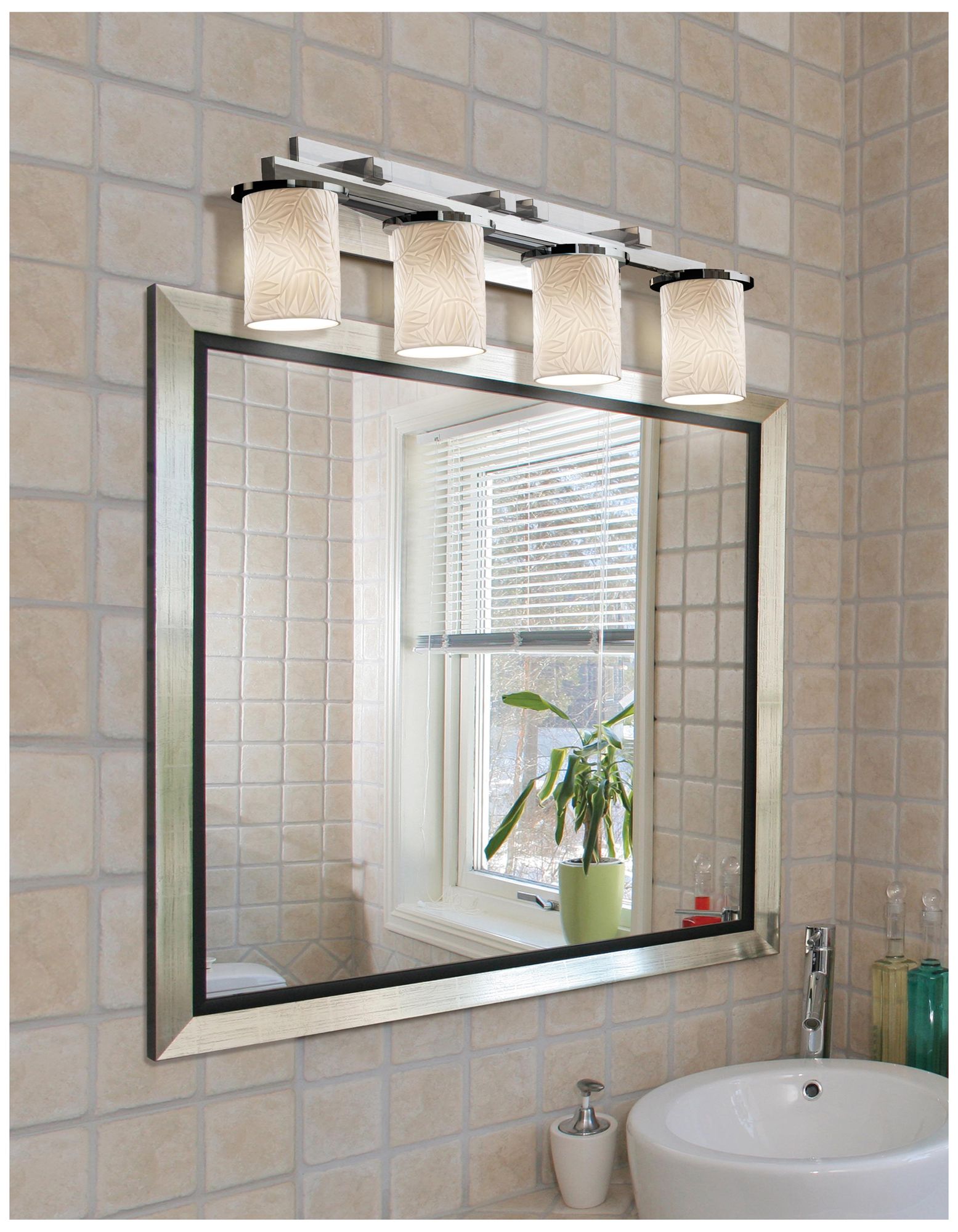 Image 2 Limoges 9" High 4-Light Polished Chrome Bath/Vanity with Bamboo Shade more views