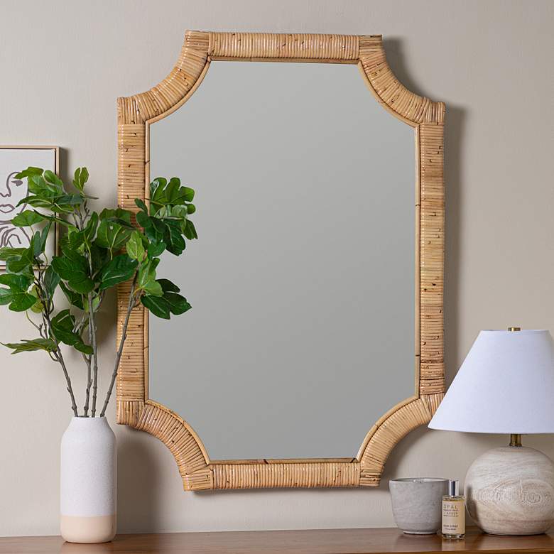 Image 1 Lina Natural Rattan 27 3/4 inch x 38 inch Rectangular Wall Mirror