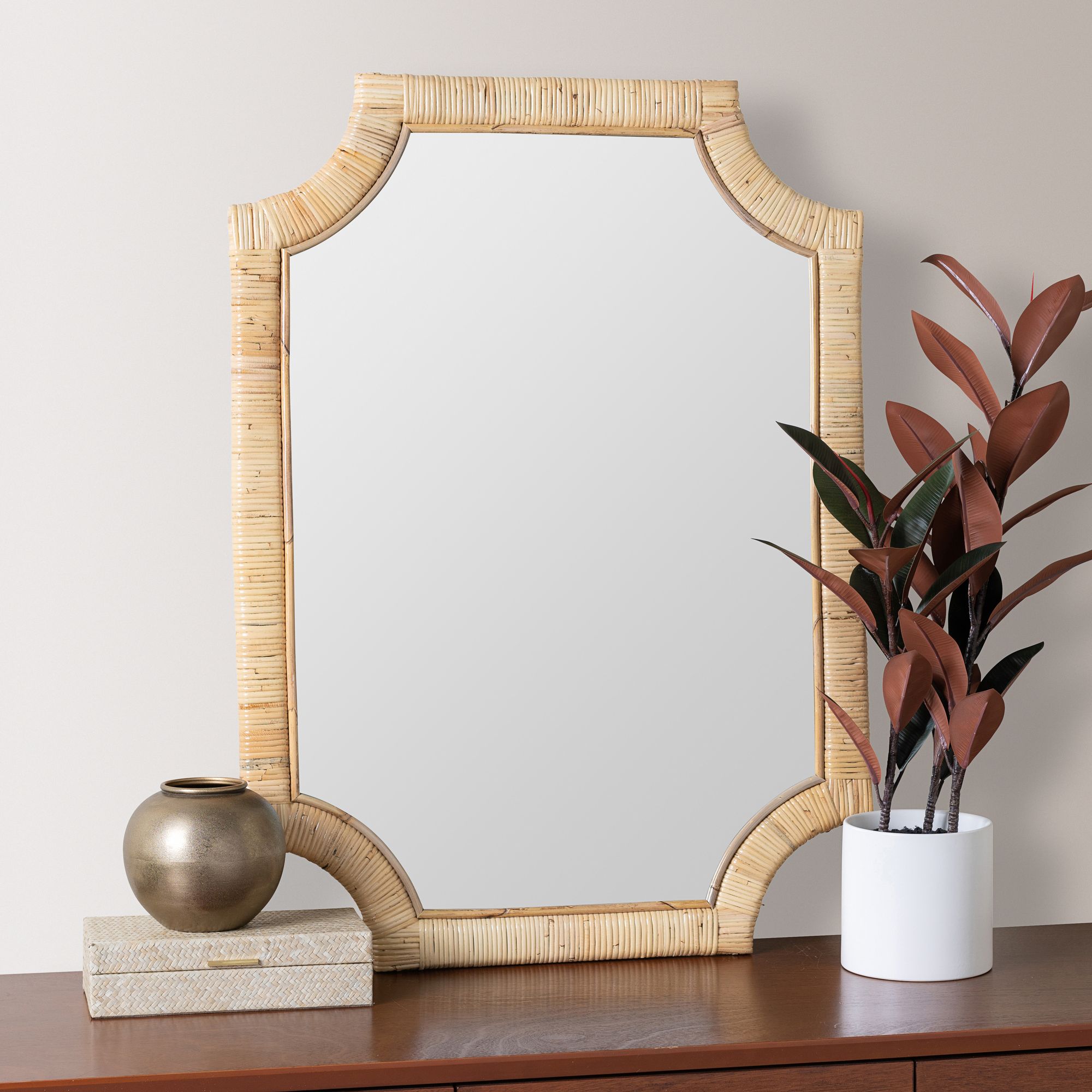 Lina Natural Rattan 27 3/4" x 38" Rectangular Wall Mirror