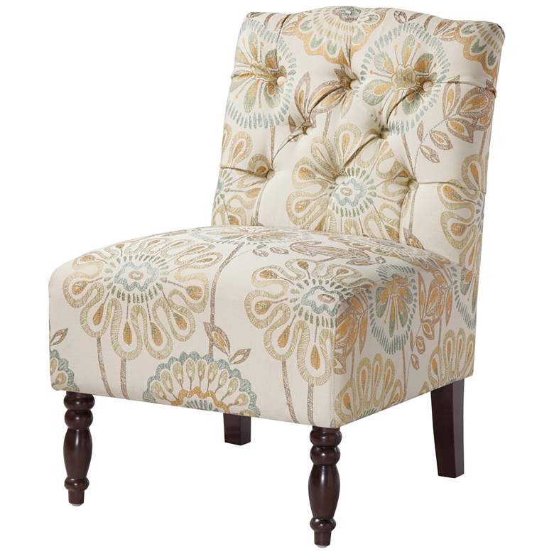 Lina Neutral Multi-Color Button Tufted Armless Accent Chair