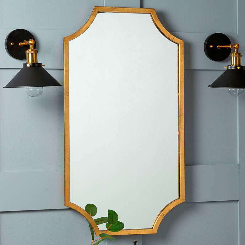 Image 1 Lina Shiny Gold Leaf 20" x 36" Rectangular Wall Mirror
