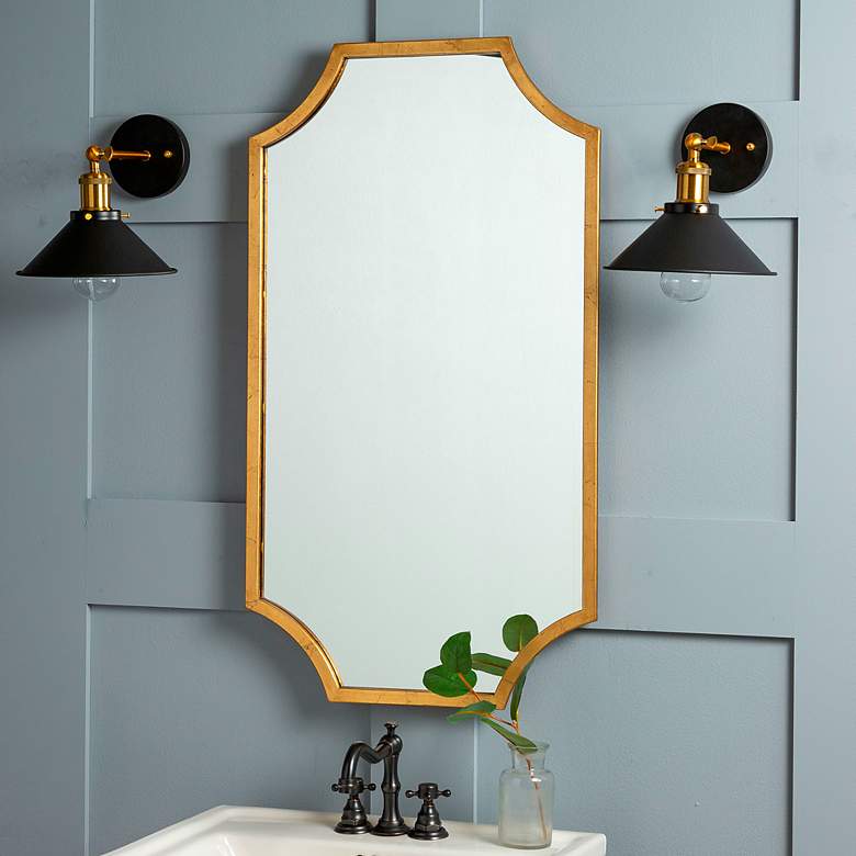 Image 5 Lina Shiny Gold Leaf 20" x 36" Rectangular Wall Mirror more views