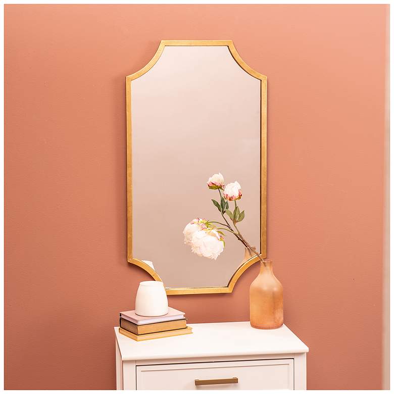 Image 6 Lina Shiny Gold Leaf 20" x 36" Rectangular Wall Mirror more views