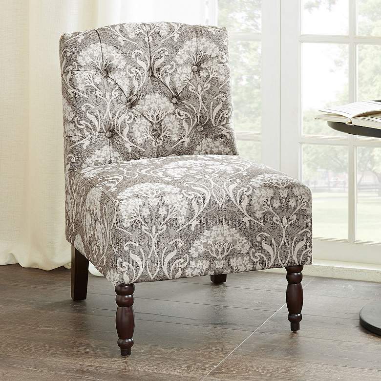 Image 1 Lina Taupe Button Tufted Armless Accent Chair