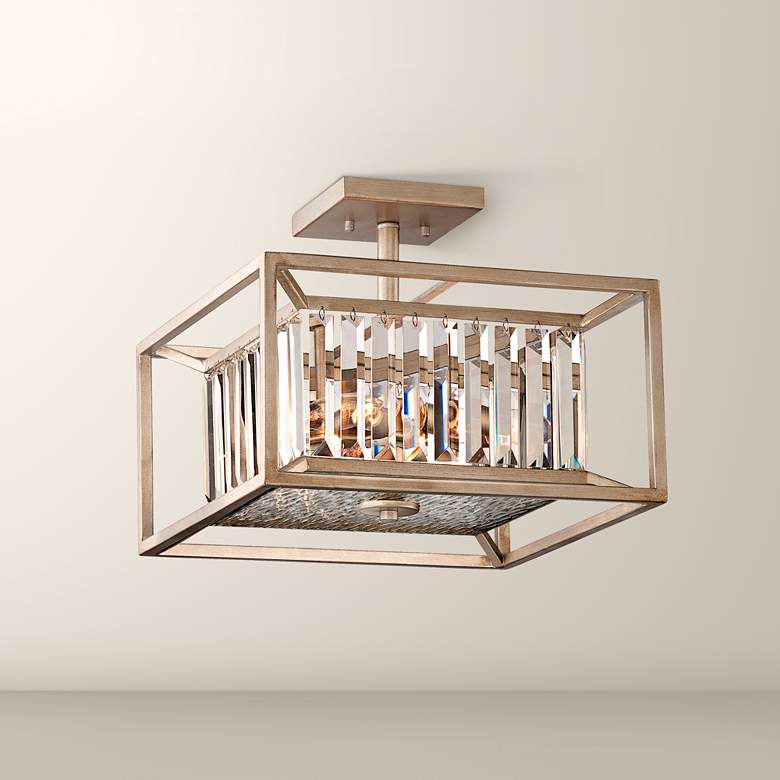 Image 1 Linares 14" Wide Aged Platinum Ceiling Light