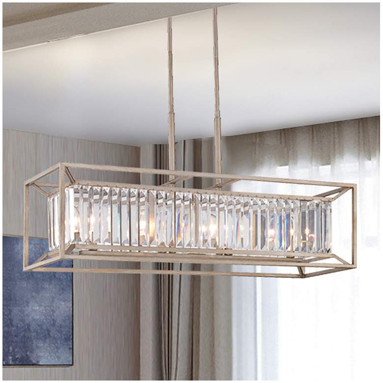 Image 1 Linares 36" Wide Aged Platinum 4-Light Rectangular Island Chandelier