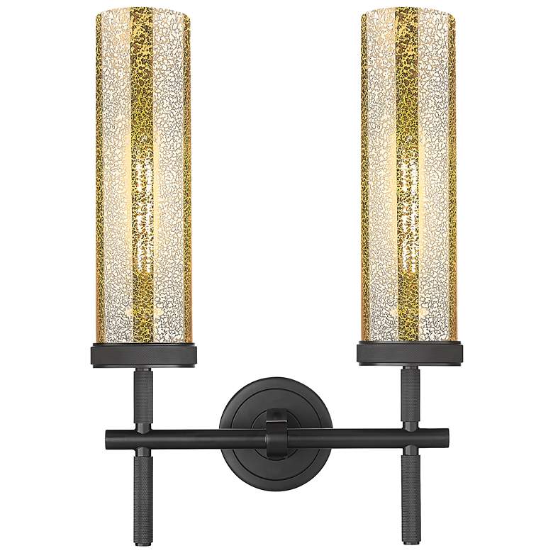 Image 1 Lincoln 12"W 2 Light Matte Black Wall Bath Light With Mercury Shade