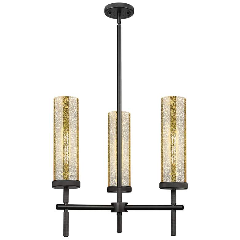 Image 1 Lincoln 12"W 3 Light Matte Black Stem Hung Pendant With Mercury Shade