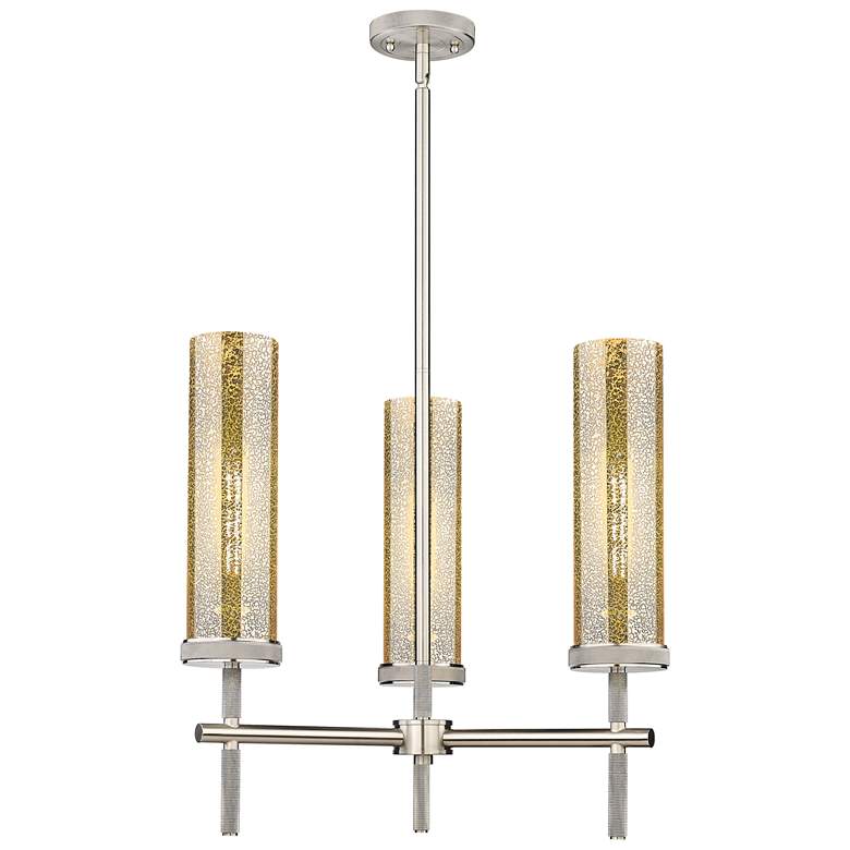 Image 1 Lincoln 12"W 3 Light Satin Nickel Stem Hung Pendant With Mercury Shade