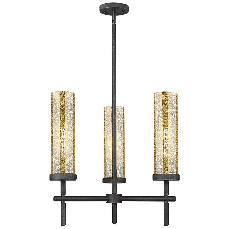 Image 1 Lincoln 12"W 3 Light Weathered Zinc Stem Pendant With Mercury Shade