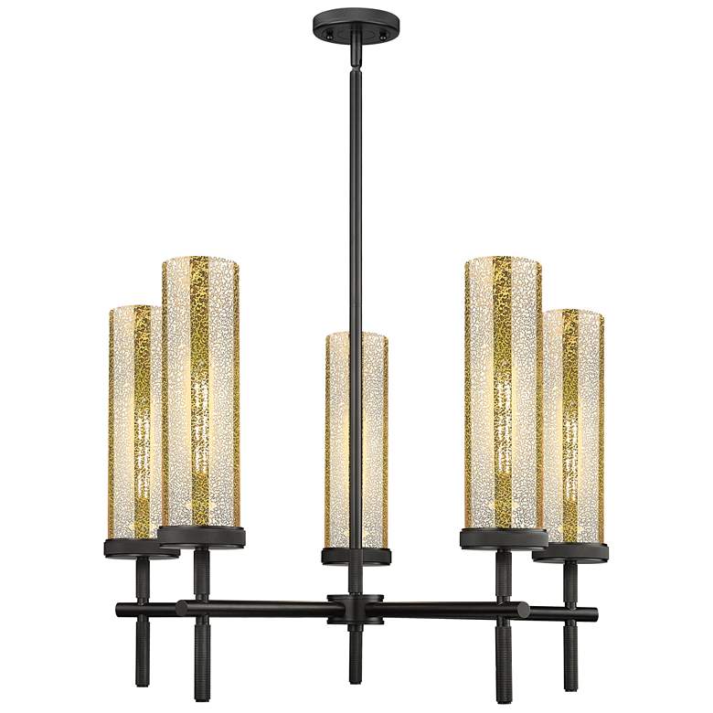 Image 1 Lincoln 12"W 5 Light Matte Black Stem Chandelier With Mercury Shade