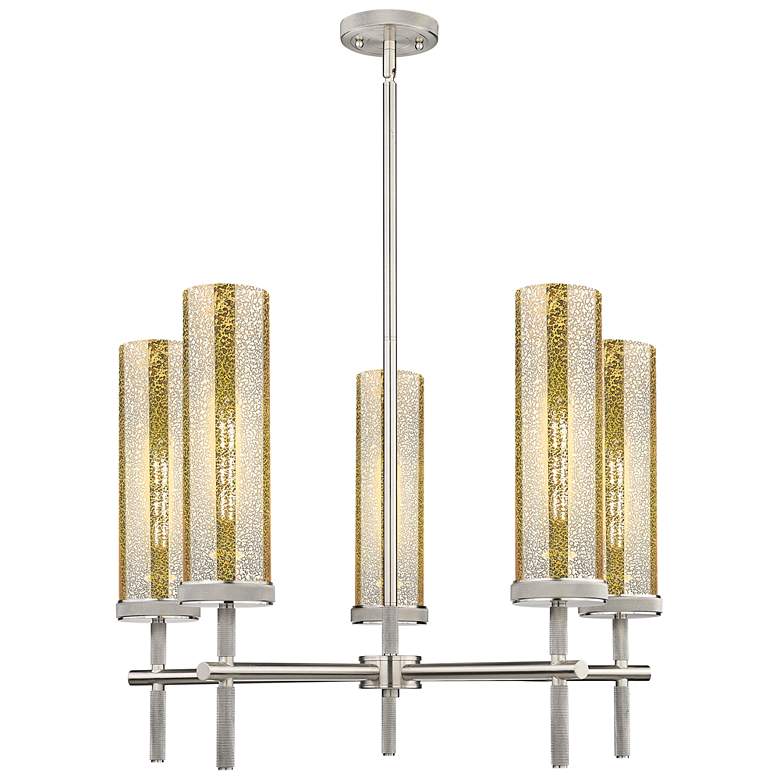 Image 1 Lincoln 12"W 5 Light Satin Nickel Stem Chandelier With Mercury Shade
