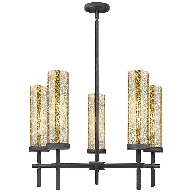 Image 1 Lincoln 12"W 5 Light Weathered Zinc Stem Chandelier With Mercury Shade