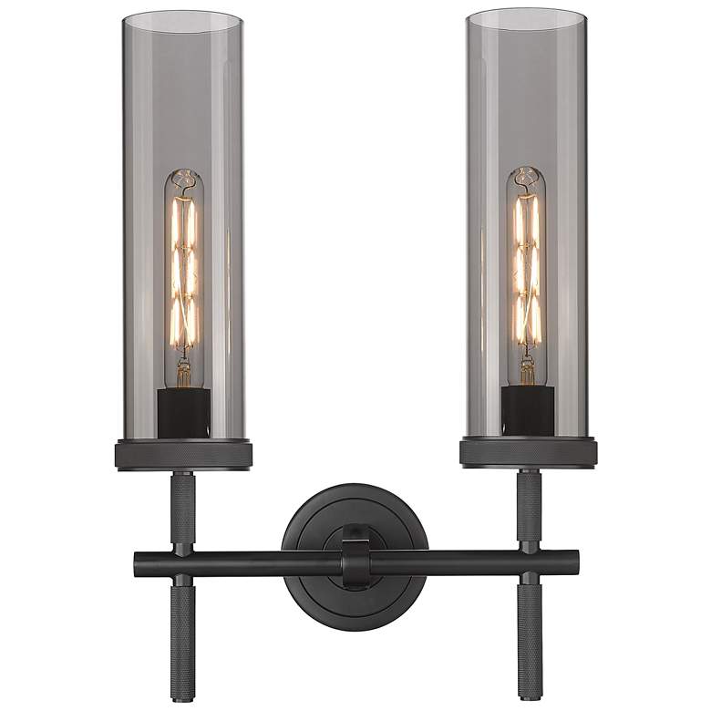 Image 1 Lincoln 14" Wide 2 Light Matte Black Bath Light With Smoke Shade