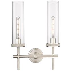 Lincoln 14&quot; Wide 2 Light Satin Nickel Bath Light With Clear Shade