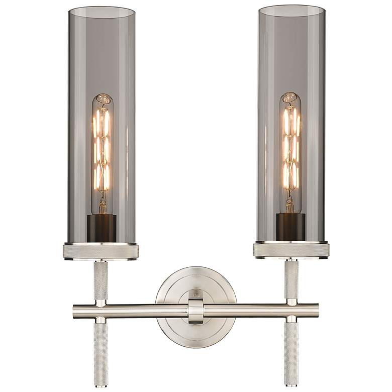 Image 1 Lincoln 14" Wide 2 Light Satin Nickel Bath Light With Smoke Shade