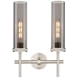 Lincoln 14&quot; Wide 2 Light Satin Nickel Bath Light With Smoke Shade