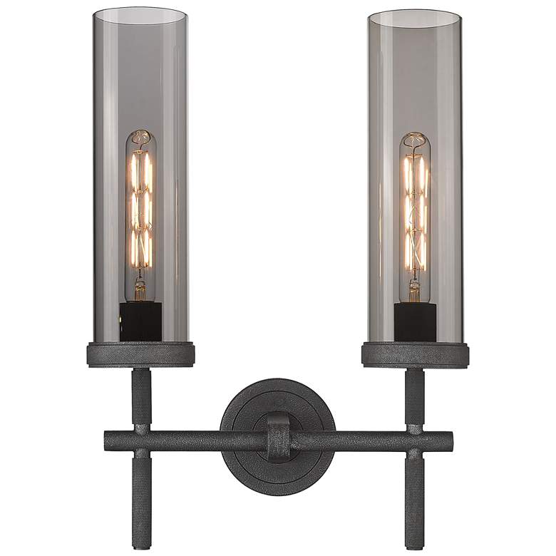 Image 1 Lincoln 14" Wide 2 Light Weathered Zinc Bath Light With Smoke Shade