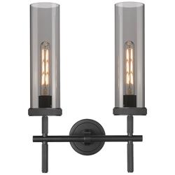 Lincoln 19 1/2"H Matte Black with Smoke Glass 2-Light Sconce