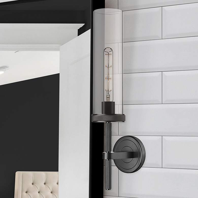 Image 2 Lincoln 20.75" High Matte Black Sconce With Clear Shade more views