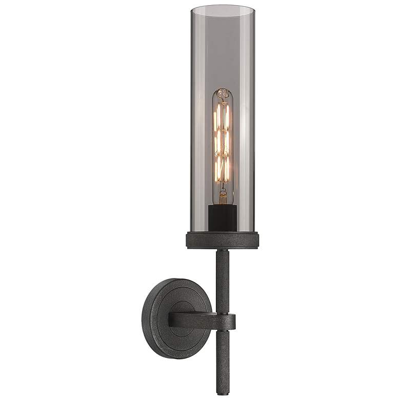 Image 1 Lincoln 20.75" High Weathered Zinc Sconce With Smoke Shade