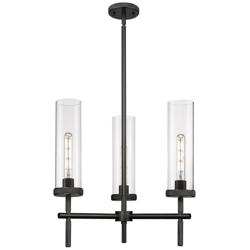 Lincoln 21.25&quot; Wide 3 Light Stem Hung Matte Black Pendant With Clear S