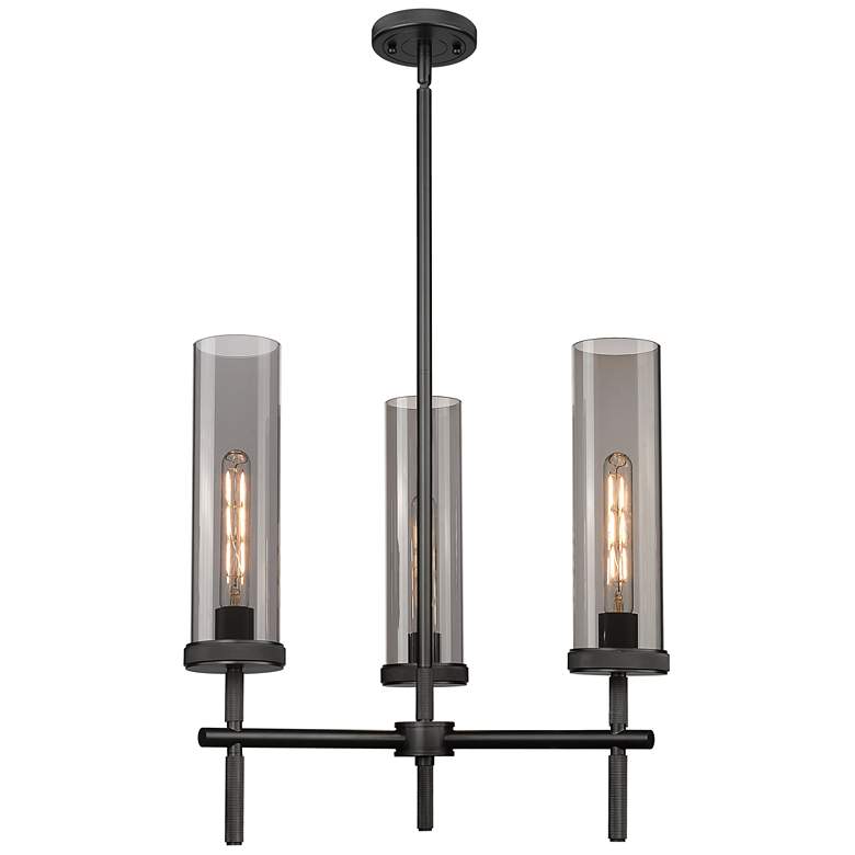Image 1 Lincoln 21.25" Wide 3 Light Stem Hung Matte Black Pendant With Smoke S