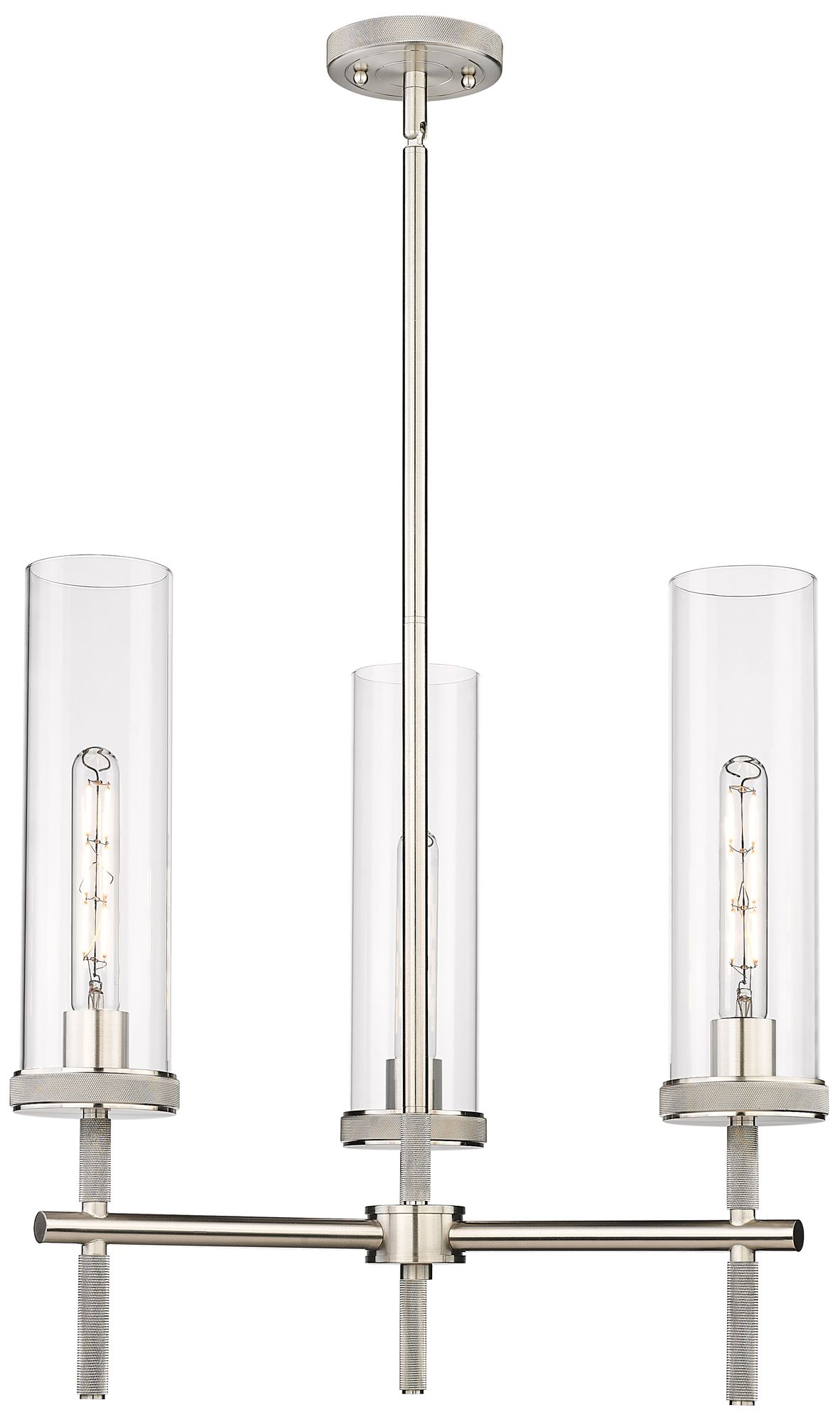Lincoln 21.25" Wide 3 Light Stem Hung Satin Nickel Pendant With Clear