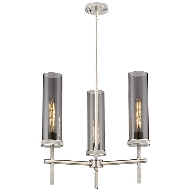 Image 1 Lincoln 21.25" Wide 3 Light Stem Hung Satin Nickel Pendant With Smoke