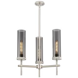 Lincoln 21.25&quot; Wide 3 Light Stem Hung Satin Nickel Pendant With Smoke