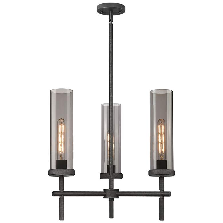 Image 1 Lincoln 21.25" Wide 3 Light Stem Hung Weathered Zinc Pendant W/ Smoke