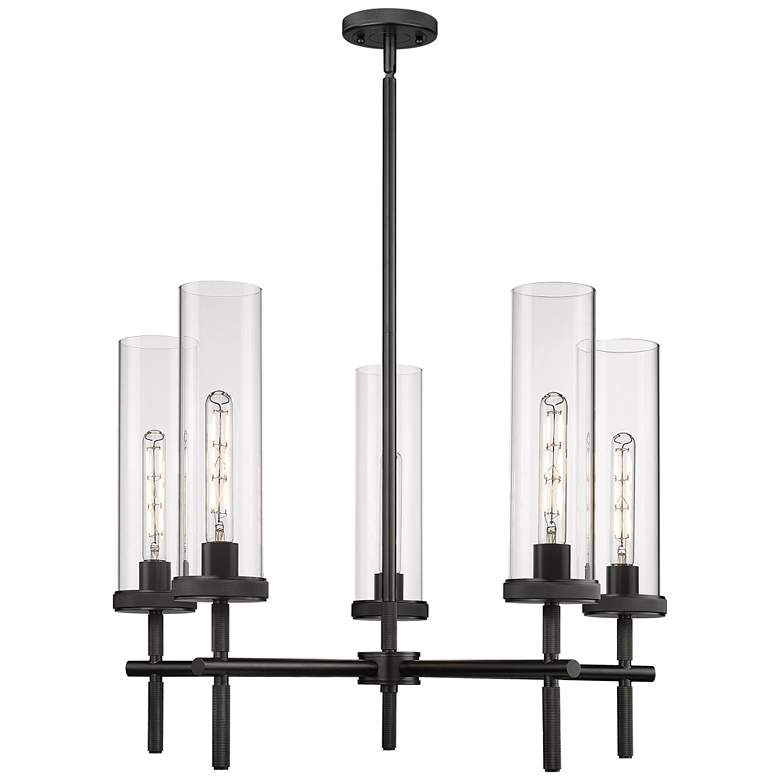 Image 1 Lincoln 26.75" Wide 5 Light Stem Hung Matte Black Chandelier w/ Clear