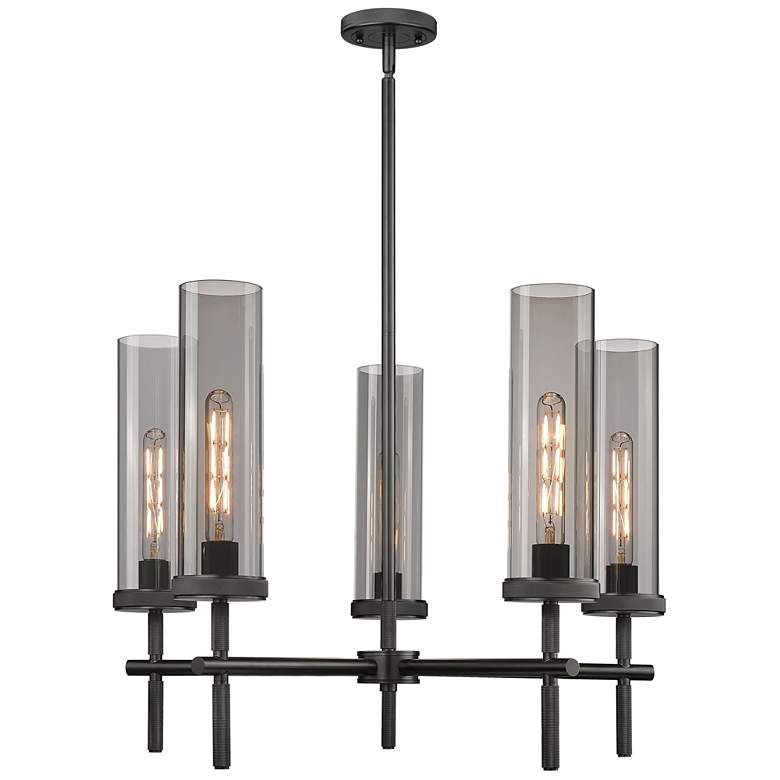 Image 1 Lincoln 26.75" Wide 5 Light Stem Hung Matte Black Chandelier w/ Smoke