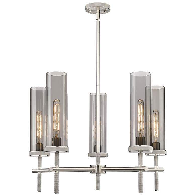 Image 1 Lincoln 26.75" Wide 5 Light Stemmed Satin Nickel Chandelier w/ Smoke S