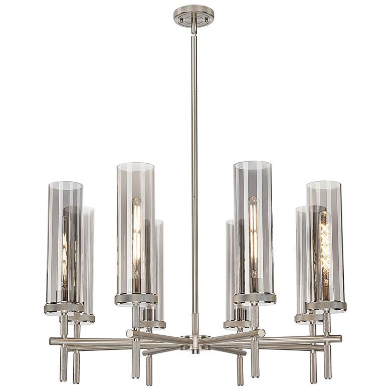 Image 1 Lincoln 32"W 8 Light Satin Nickel Stem Chandelier w/ Light Smoke Shade
