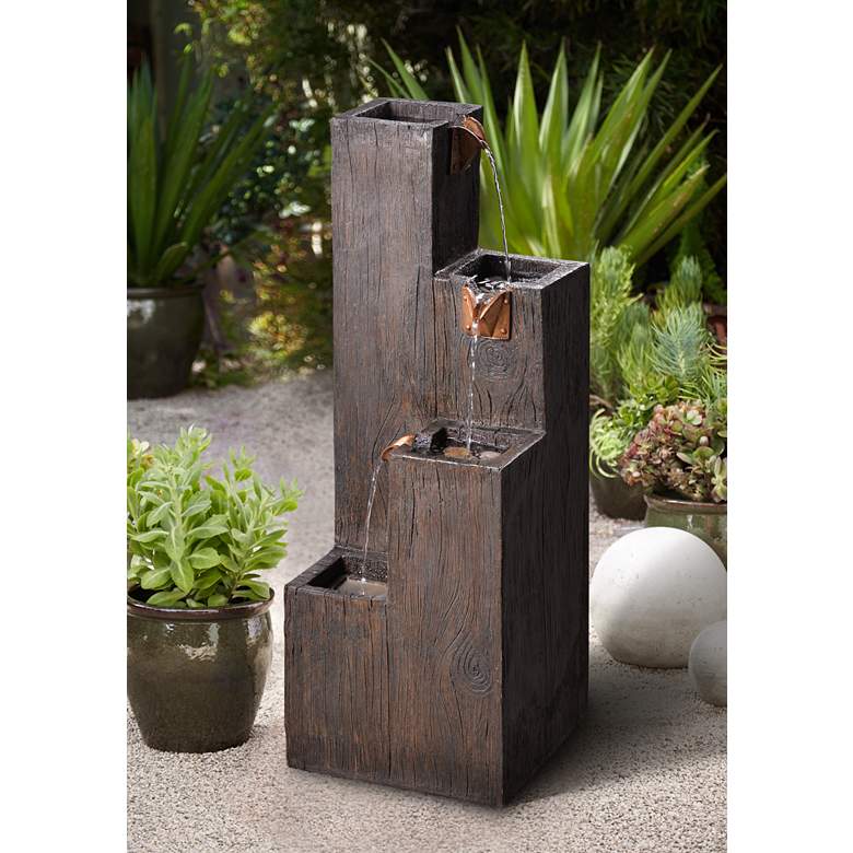 Image 1 Lincoln 34 inch High Wood Grain Rustic Modern Fountain