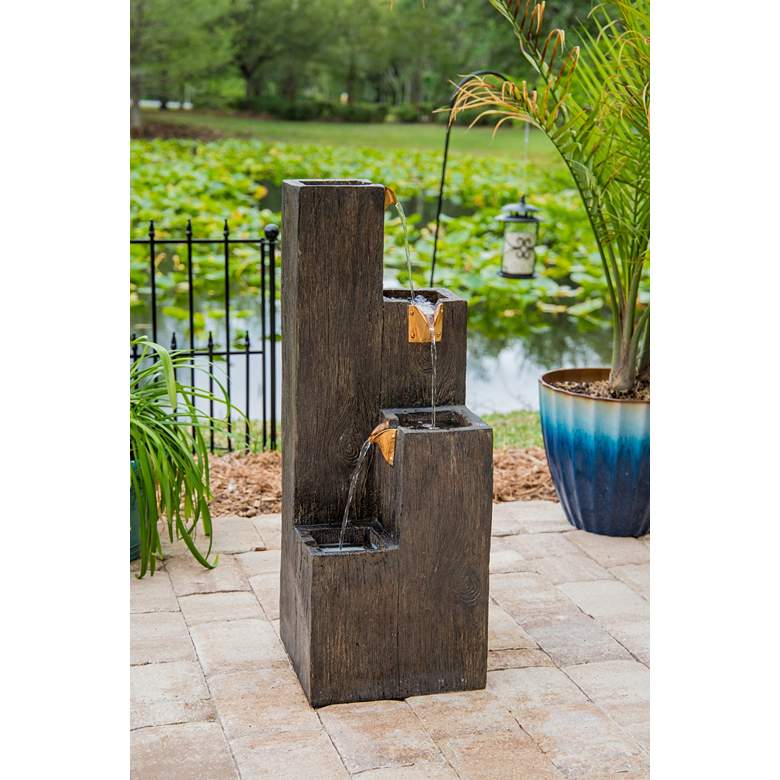 Image 4 Lincoln 34" High Wood Grain Rustic Modern Fountain more views